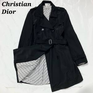 1円 【美品】 ChristianDior トレンチコート トロッター ブラック 黒 40 クリスチャンディオール レディース