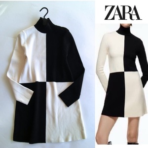 ザラZARA　カラーブロックワンピース　黒白　Mサイズ