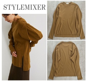 STYLEMIXER スタイルミキサー ボリュームショルダーカットトップ ベストセラーアイテム◎ 高密度シルケットカットソー素材 BROWN One