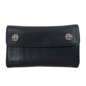 CHROME HEARTS クロムハーツ（原本無） ウェーブ ウォレット クロスボタン 長財布 ブラック系【中古】