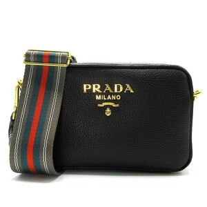 プラダ バッグ ショルダーバッグ PRADA レザー 金具ロゴ 斜め掛け 1BH096 2E8K F0002(ブラック) アウトレット レディース 