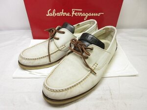 【サルヴァトーレフェラガモ Salvatore Ferragamoa】 UR23607 外羽根 デッキシューズ 靴 (メンズ) 7.5EE ライトベージュ □30MZA6177□