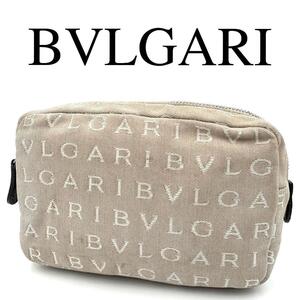 BVLGARI ブルガリ ポーチ 小物入れ ロゴマニア 総柄 キャンバス