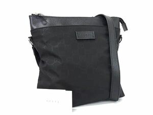 1円 ■美品■ GUCCI グッチ 510342 525040 GG柄 ナイロン×レザー クロスボディ ショルダーバッグ 斜め掛け メンズ ブラック系 FD4755