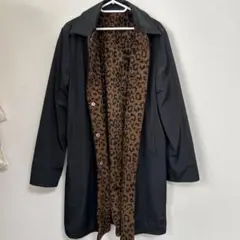 ヴィンテージ　Talbots ロングコート　ヒョウ柄　リバーシブル　黒　ナイロン