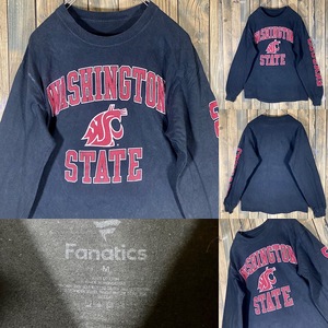 NCAA Washington State Cougars ブラック 袖プリント アメリカ輸 ビンテージ/ロンT/LONG SLEEVE/L-S/古着/古着卸