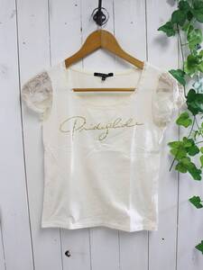 美品*プライドグライド Prideglide*ストレッチ生地 レース袖カットソー Tシャツ