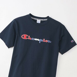 新品 Champion チャンピオン ショートスリーブ Tシャツ アクションスタイル ビッグロゴ 半袖シャツ ブルー 紺 ネイビー 半袖 L 春夏用 刺繍