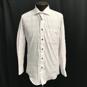 Perfect Suit FActory/P.S.FA★薄いチェック柄＆おしゃれなボタン/長袖Yシャツ【メンズL/紫/purple/チェック柄】Tops/Shirts◆sBH898