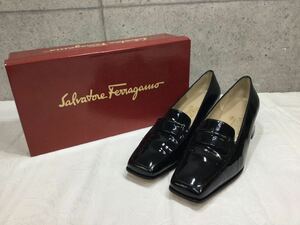 ◎【Salvatore Ferragamo/サルヴァトーレフェラガモ】パンプス ローファー シューズ レザー 靴 ヒール 黒 ブラック 0175948 7 1/2 25.0cm