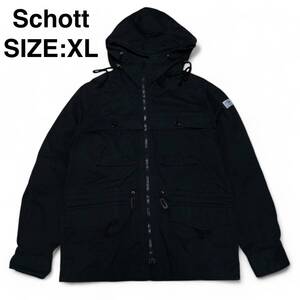 Schott ショット マウンテンパーカー XL 黒 ブラック メンズ 古着 チェック ジップアップ 無地