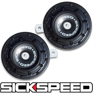 SICKSPEED ホーン ブラック JDM USDM シックスピード ラッパ スタンス 丸型 汎用 12V クラクション 黒