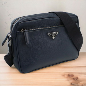 中古 プラダ 斜め掛け ショルダーバッグ メンズ ブランド PRADA ショルダーバッグ レザー 2VH094 ネイビー バッグ