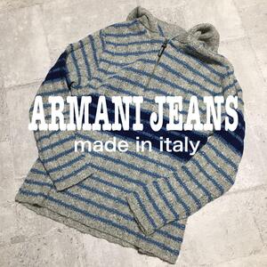 ARMANI JEANS フード付きセーター グレー イタリア製 カシミア混 ハーフジップ