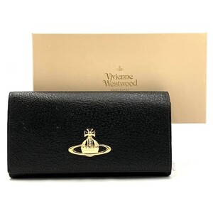 仙35 Vivienne Westwood オーブ 二つ折り 長財布 ブラック ゴールド金具 レザー 箱付き ヴィヴィアンウエストウッド ロングウォレット