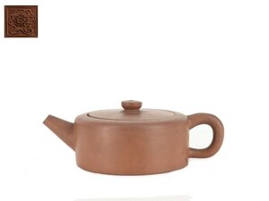 【蔵】中国古玩 花款 朱泥 急須 平形 砲口 煎茶道具 唐物 時代 旧家 初だし品 Y2020A