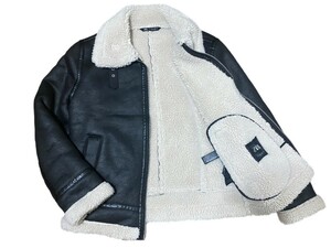 展示品 極暖 ZARA ザラ メンズ フェイクムートン TYPE B-3 カスタム フライトジャケット L 黒 ボマー ブルゾン エコムートン