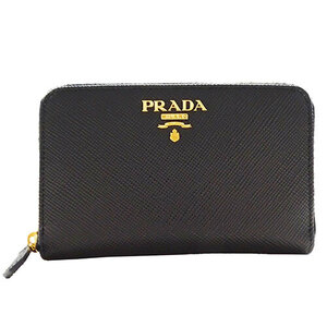 プラダ PRADA 財布 レディース メンズ ブランド 長財布 ミディアム財布 サフィアーノ ブラック ラウンドファスナー シンプル 無地