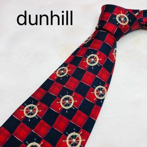 dunhillダンヒルネクタイ　ハイブランド　レッド総柄　高級シルク100%