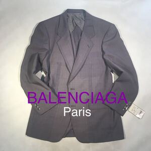 新品タグ付きBALENCIAGA Paris2つボタンテーラードジャケットサイズA6 パープル系クロッカスオシャレグレンチェック柄日本製ウール混毛AMF