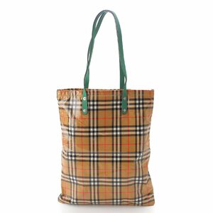 【バーバリー】Burberry　ノバチェック ビニール PVC トートバッグ ハンドバック ベージュ グリーン 【中古】【正規品保証】205658