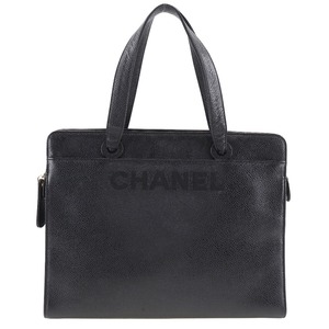 CHANEL シャネル ロゴ ハンドバッグ キャビアスキン 黒 レディース【I191824016】中古