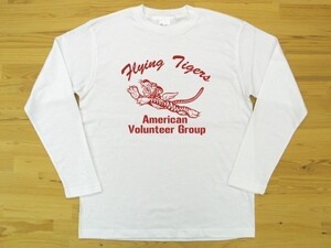 フライング・タイガース 白 5.6oz 長袖Tシャツ 赤 L ミリタリー AVG Flying Tigers U.S. AIR FORCE