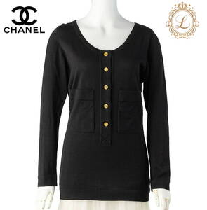 【返品可】CHANEL シャネル ココボタン カーディガン36 黒 ニット 長袖 トップス Ｔシャツ ブランド アパレル 中古 中古品-非常に良い