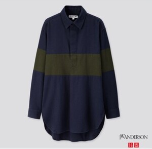 UNIQLO JW ANDERSONコラボ フランネルプルオーバーシャツ（長袖） Navy Lサイズ 新品未使用タグ付き レア