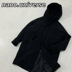 【nano.universe】ナノユニバース ロング丈 フード ナイロン パデッド 中綿 コート 黒 ブラック NUC21COT202TY