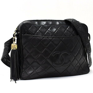 1円 ◎美品 CHANEL シャネル ショルダーバッグ タッセル マトラッセ ココマーク レザー ブラック◎E.Crpi.tI-29