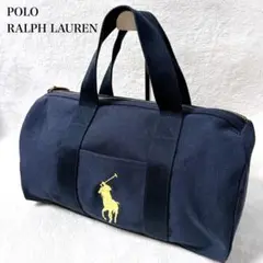 POLO RALPHLAUREN ボストンバッグ ネイビー イエローロゴ刺繍