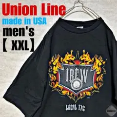 c287【union line】US製　プリントTシャツ【メンズXXL】ブラック