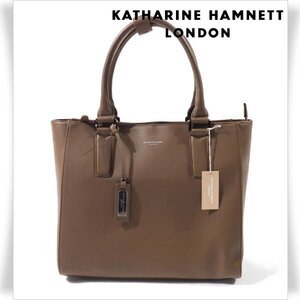 新品1円～★定価2.4万 KATHARINE HAMNETT LONDON キャサリン ハムネット ロンドン 牛革 本革レザー トートバッグ カーキ ビジネス◆4702◆