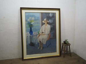 タ荷F0856◆H156cm×W123cm◆特大サイズ◆アクリル入りの大きい木製額縁◆アートフレーム 画材 絵画 油彩画 レトロ ビンテージN(ヤD)下