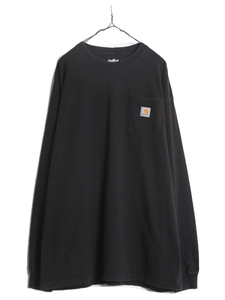 カーハート ポケット付き 長袖 Tシャツ メンズ XL / 古着 CARHARTT ロンT ワンポイント ポケT ロゴT ヘビーウェイト 大きいサイズ ブラック