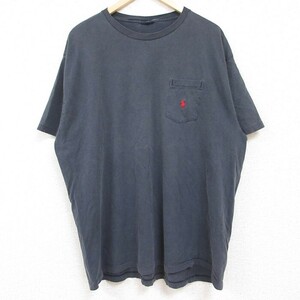 XL/古着 ラルフローレン Ralph Lauren 半袖 ブランド Tシャツ メンズ ワンポイントロゴ 胸ポケット付き 大きいサイズ クルーネック 濃グレ