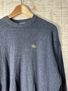 ☆US古着 LACOSTE ラコステ ニット セーター ワニロゴ 刺繍 ネイビー紺グレー レディース【Mくらい】ウールナイロン　　　　　　　◆4156◆