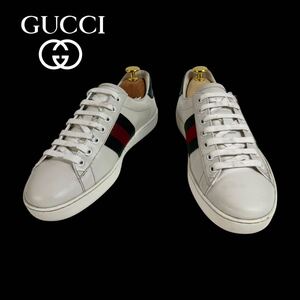 【希少品】GUCCI グッチ シェリーライン ローカット レザー スニーカー ドラえもん コラボ 61/2サイズ 25cm相当 ホワイト イタリア製 美品