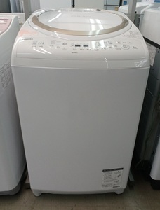 TOSHIBA 東芝 タテ型洗濯乾燥機 ザブーン AW-8V8(W) 洗濯・脱水容量8.0kg 乾燥容量4.5㎏ 2019年製【中古品】 ○YR-51244○