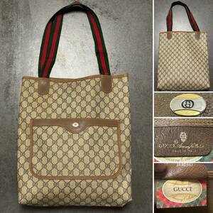 ☆GUCCI オールドグッチ☆80年代 ヴィンテージ GGプラス シェリーライン GG柄 トートバッグ☆39.02.003☆