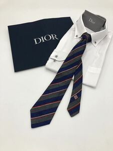 ★美品★ クリスチャンディオール　Christian Dior ネクタイ シルク100％ ブルー、グリーン系　ストライプ　絹　メンズ