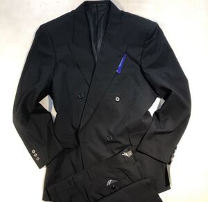 新品 【サイズAB5★モヘヤ混毛 礼服】4Bダブルスーツ 黒フォーマル 背抜き ノーベンツ 2タック ウール 超軽量ソフトスーツ ウール 冠婚葬祭