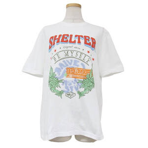 美品 RAIVE レイヴ Tシャツ 24春夏 ホワイト 白 1(S) SHELTER プリント コットン クルーネック 半袖 トップス カットソー