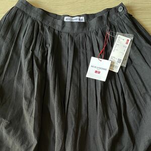 ●送料込み● 値下げ　新品未使用品　リネンコットンギャザースカート　黒　UNIQLO ユニクロ　イネス タグ付き 麻　　ロングスカート