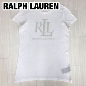 LAUREN RALPH LAUREN ローレン ラルフローレン 半袖Tシャツ XS 155/80A ホワイト ビッグロゴ ビジュー