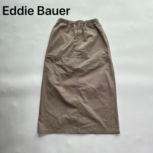  Eddie Bauer エディーバウアー ロングスカート コットン ナイロン ウエストゴム アウトドア バックスリット開閉式 ベージュ XS S〜M相当