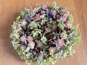 Handmade◆ハンドメイド◆ドライフラワー◆◆◆リース◆壁飾り◆壁掛け◆アナベル＊貝細工＊ヒオウギbotanical wreath◆30㎝＊