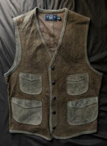 【傑作】極美品 RRL CHAPS LEATHER VEST ダブルアールエル リミテッド 限定 レザー ビーチクロス ベスト ラルフローレン M