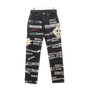 STUSSY ステューシー × Our Legacy × Denim Tears Pants 501JEAN アワーレガシー デニム ティアーズ 総柄デニムパンツ ブラック 40090455